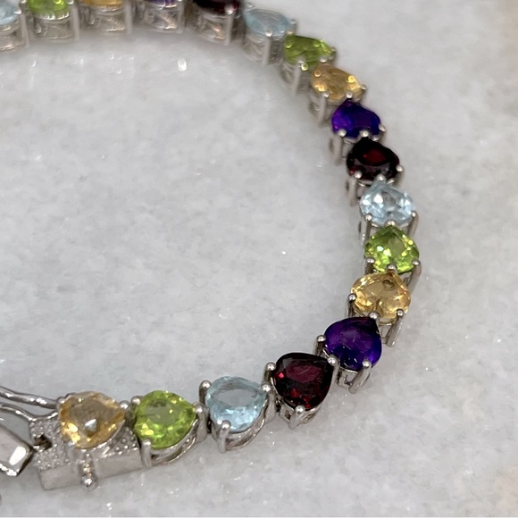 Multigemstone Sterling Silver Heart Tennis Bracelet - Picture 5 of 15